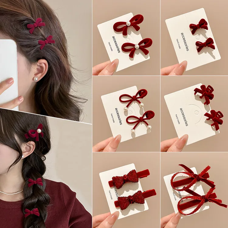 新年红色蝴蝶结发夹2026新款高级感侧边刘海夹圣诞可爱小发卡头饰