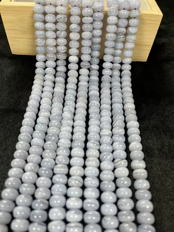 天然10*7mm左右蓝纹玛瑙算盘珠散珠半成品长39cm左右可DIY隔片等