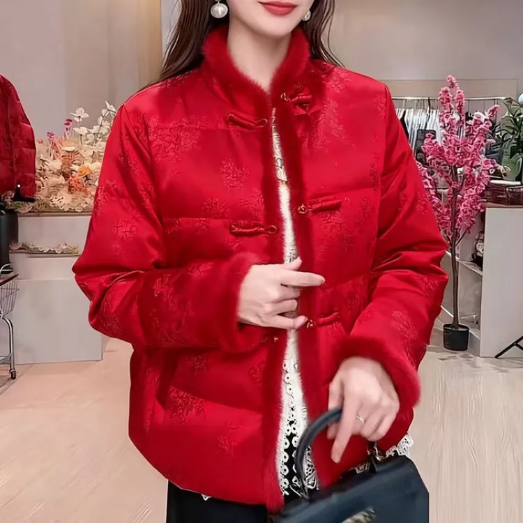 提花宽松型立领短款棉服棉衣女装蜀锦新中式衣服闺蜜厚实民族风