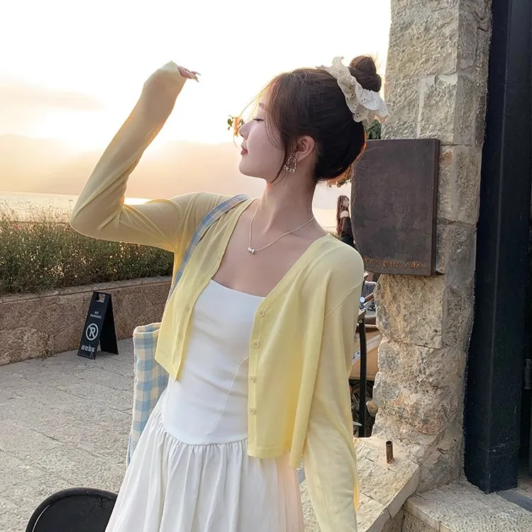 防晒针织开衫薄款夏季外搭独特漂亮小衫知性风新款罩衫长袖上衣