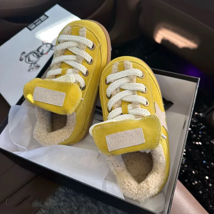 磨砂皮大头丑萌面包鞋女厚底松糕加绒系带增高星星休闲板鞋棉鞋潮