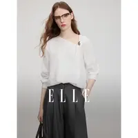 ELLE法式设计感优雅宽松衬衫女2025夏季新款通勤抽褶EM51019