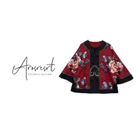 【富贵花开】早秋新中式立体浮雕刺绣上衣红色经典太太服国风外套