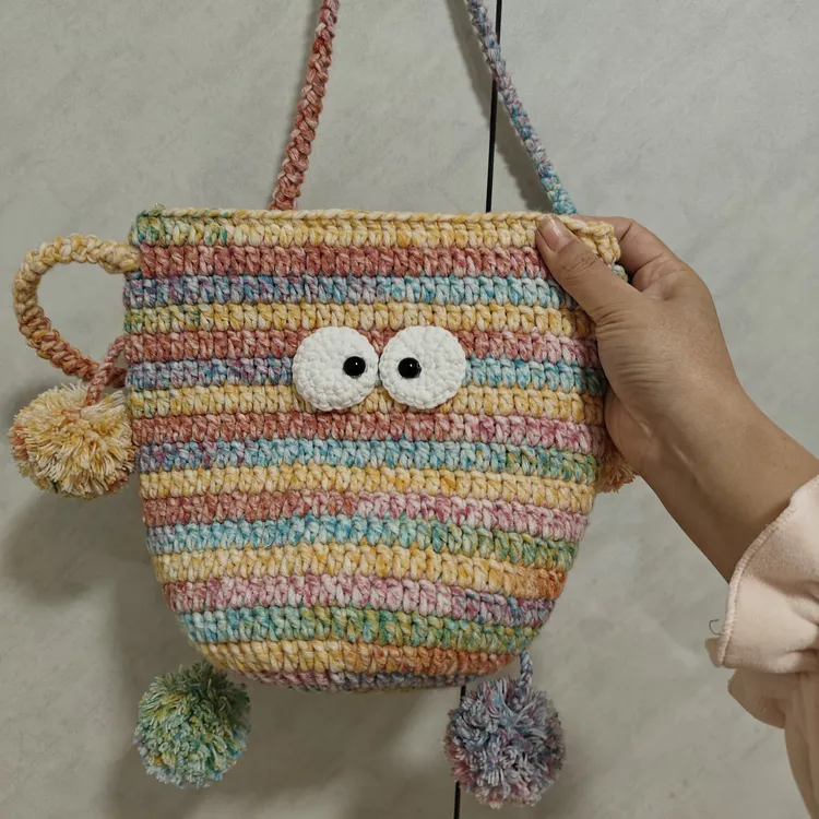 手工编织 小怪兽包 手编二号线小怪兽 手作 手工包 礼物 手机包