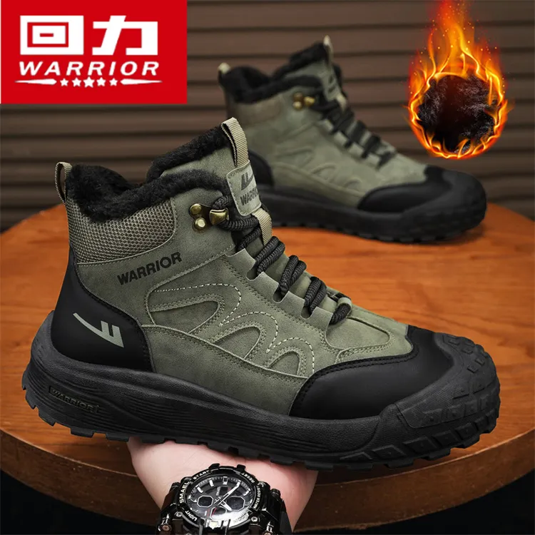 回力男鞋秋季高帮马丁靴加绒保暖棉鞋2025新款运动户外登山雪地靴