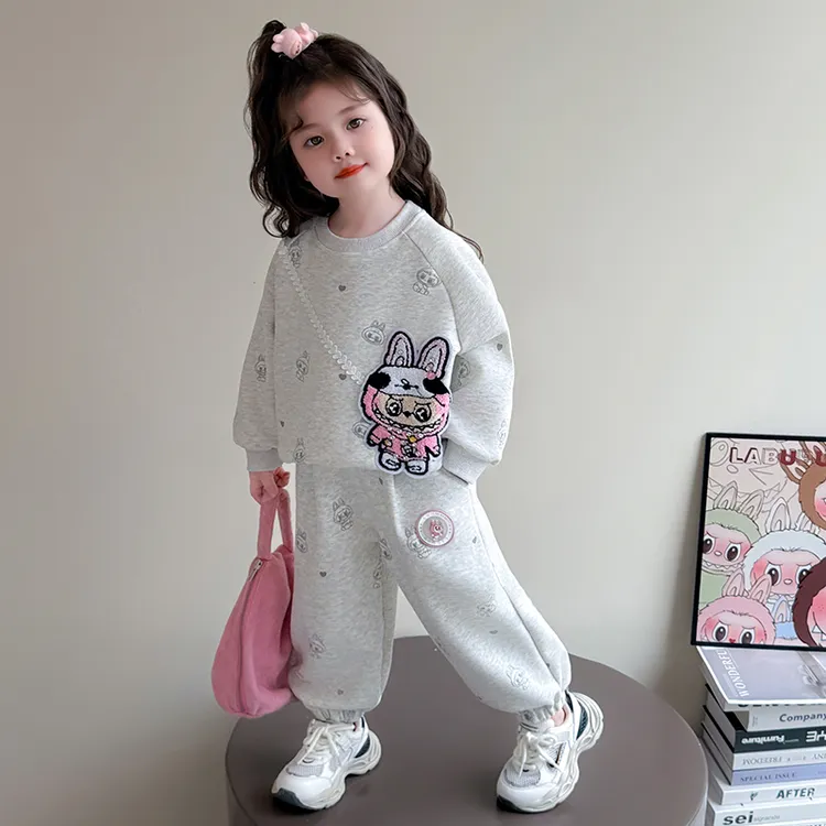 拉布布女童套装女孩秋季长袖卫衣2025新款儿童春秋发光带亮灯衣服