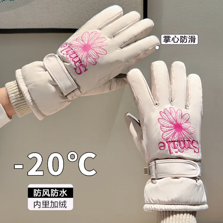 女士冬季加绒加厚触屏防寒防风骑行滑雪户外手套女款防水学生防滑