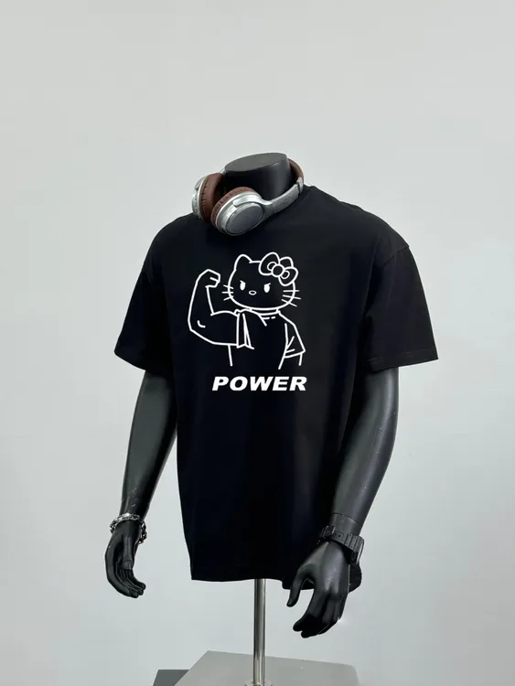 nnkj230g纯棉power凯蒂印花百搭男女同款短袖T恤无性别圆领上衣