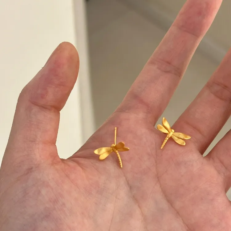 黄铜陶瓷耳饰 S925纯银磨砂蜻蜓耳钉女小众设计高级感ins韩国气