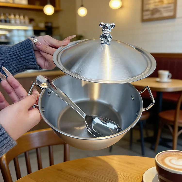 【19CM超大容量送勺】SUS304不锈钢超大双耳泡面锅