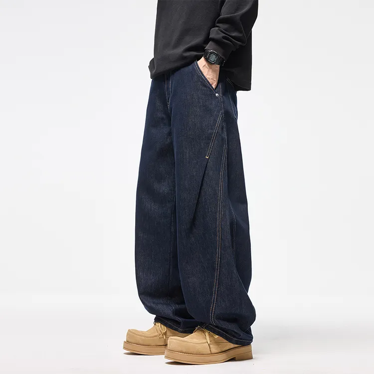 廓形弯刀牛仔裤男高级感丹宁原色潮牌直筒宽松阔腿痞帅休闲长裤子
