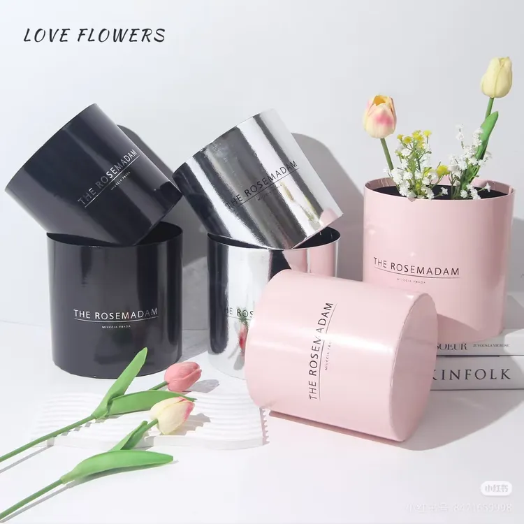 花柒 中秋高级防水套四圆形抱抱桶diy材料鲜花花束生日礼盒花盒