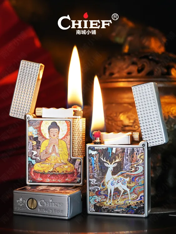 机械升降拉杆煤油打火机创意彩印个性图案上煤油仓男士点火器