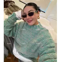 【W.QING】羊毛“慵懒”混纺混色加厚毛衣宽松圆领时尚毛衣女冬