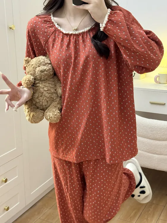 【安可拉红】新中式新年红长袖睡衣女春秋款喜庆家居服套装可外穿