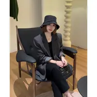 玳妮【英伦风情】秋冬新时尚休闲百搭毛呢西装宽松显瘦格子拼接外套