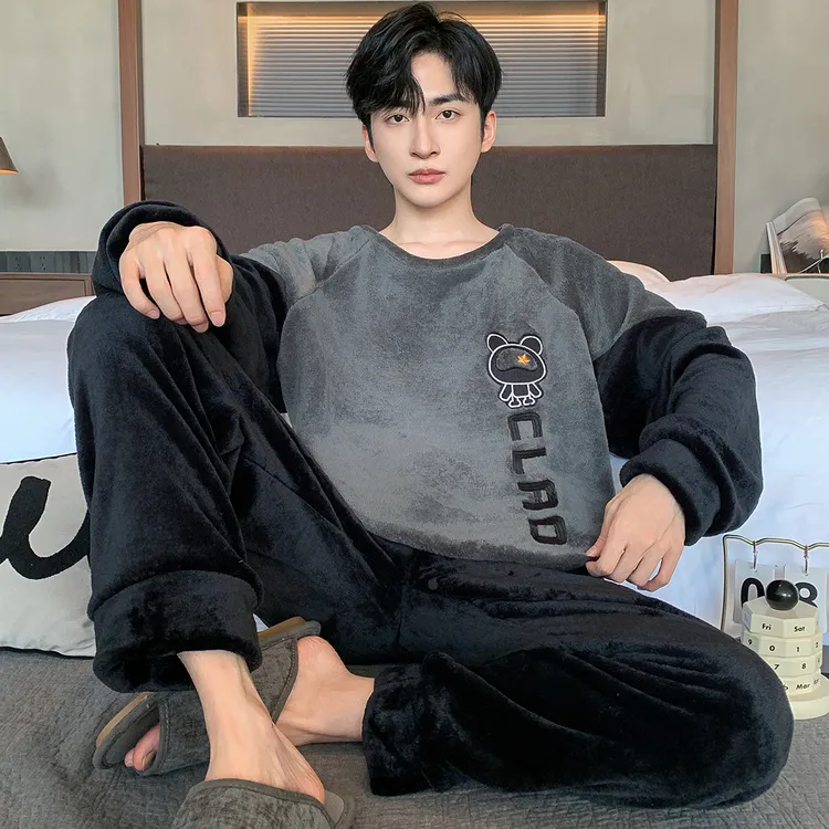 珊瑚绒睡衣男士2025年新款秋冬季法兰绒家居服加绒加厚保暖两件套