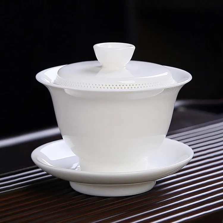 纯白防烫盖碗茶壶茶杯千孔过滤大容量茶具手工工艺公道杯茶盘白瓷
