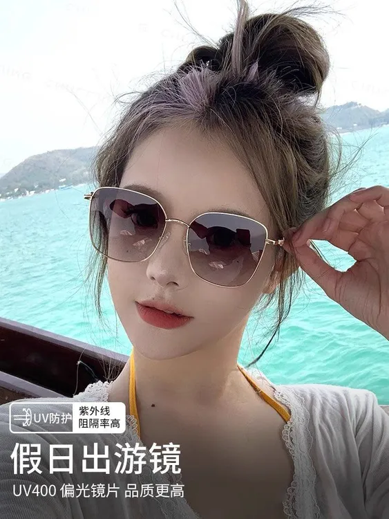 复古老钱风金色大框渐变色墨镜大脸显瘦海边防紫外线偏光太阳眼镜