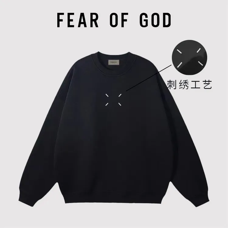 ESSENTIALS王嘉尔同款刺绣四角标圆领卫衣男女美式情侣套头上衣潮