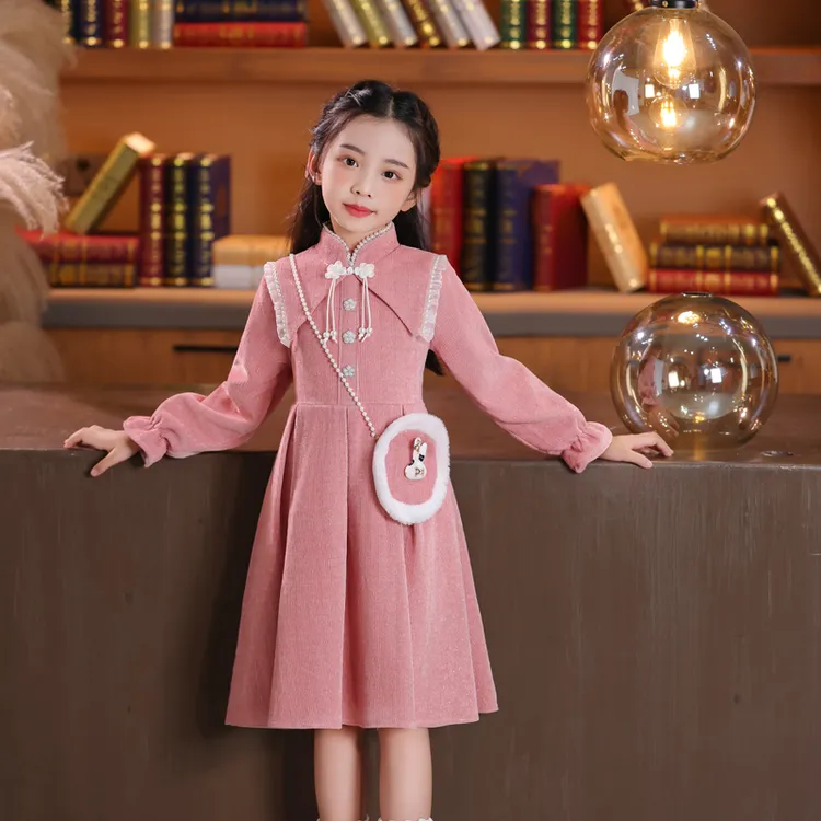 女童连衣裙秋冬新款儿童公主裙小女孩洋气加绒时尚春秋韩版裙子