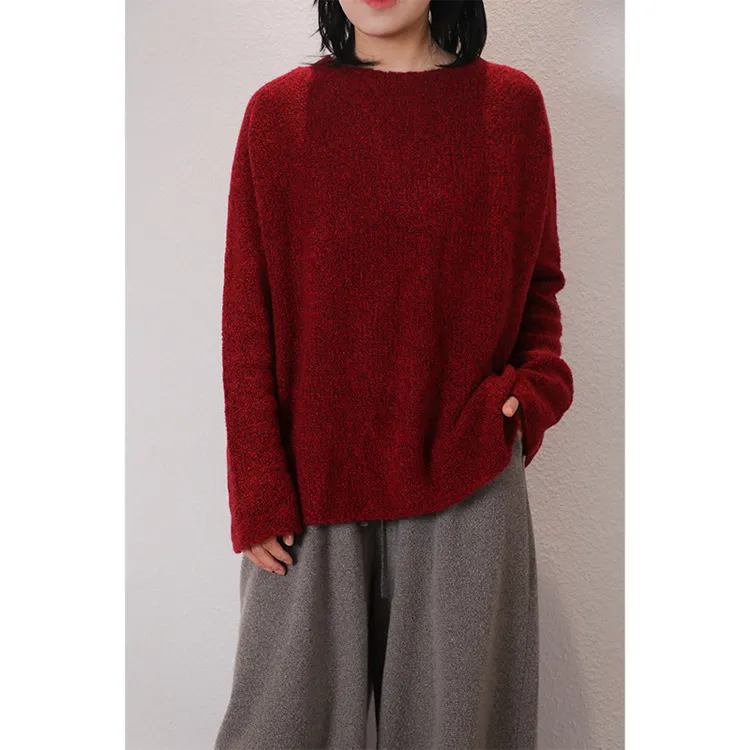 东雍 云朵 慵懒宽松圆领插肩袖定纺梨面纱羊绒混纺针织毛衣套头衫