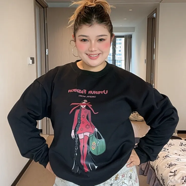炫酷女孩儿民族风卫衣INS风锈斑处理嘻哈风中长款宽松型卫衣