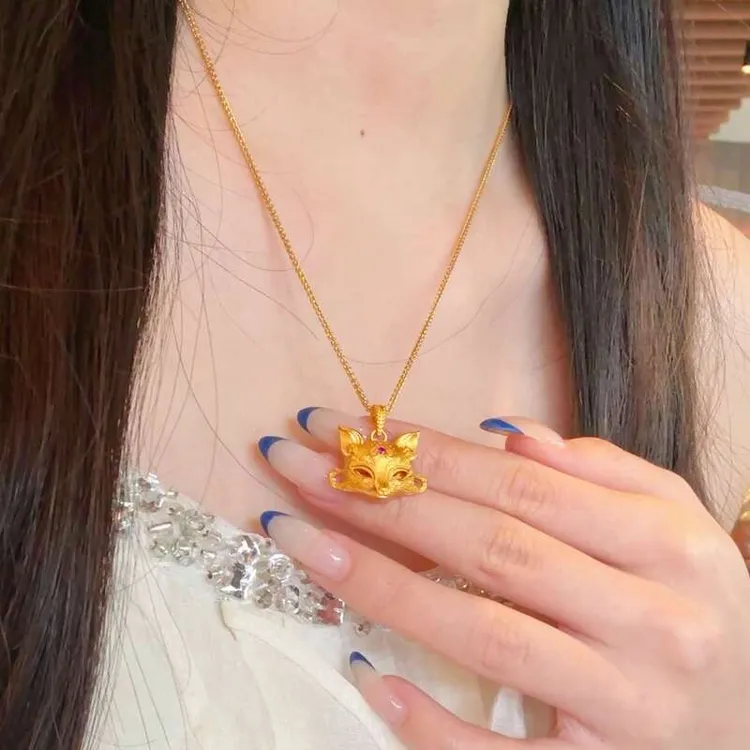 铜合金项链 新中式国潮风丨玫红钻九尾狐狸项链 R004