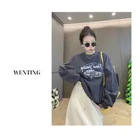 WENTING 25秋季新款 韩系设计款字母小车车  休闲百搭圆领卫衣
