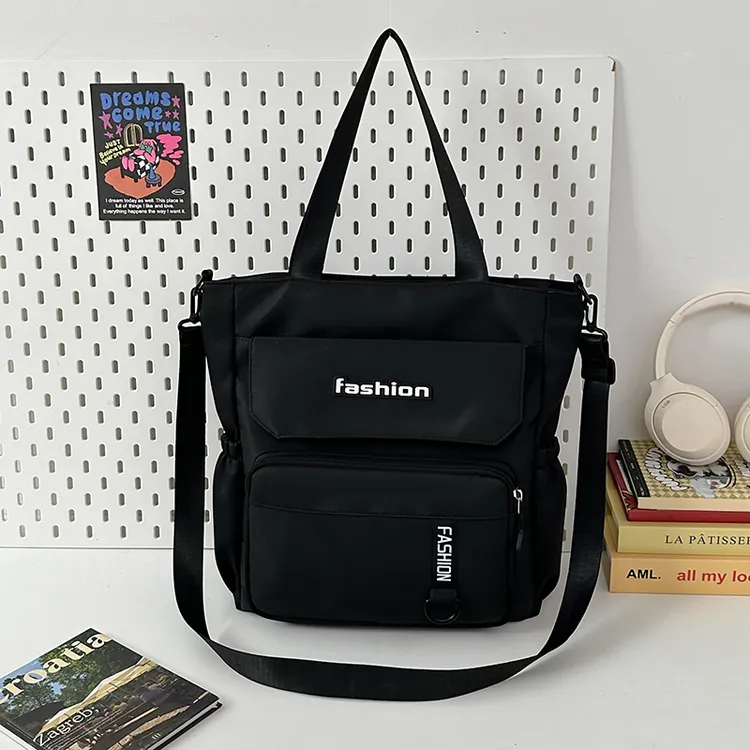 新款简约百搭补课袋网红大容量单肩男女小学初中斜挎手提补习袋