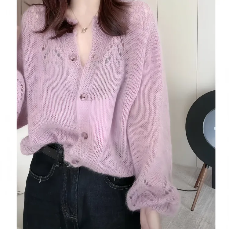 法式温柔慵懒风毛衣女秋季微胖MM大码韩系氛围感洋气减龄针织开衫