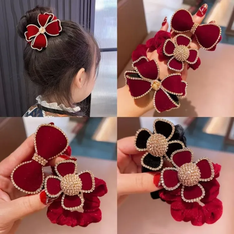 2025过年头饰红色新年扎头绳女童新年发饰小女孩公主发绳高马尾