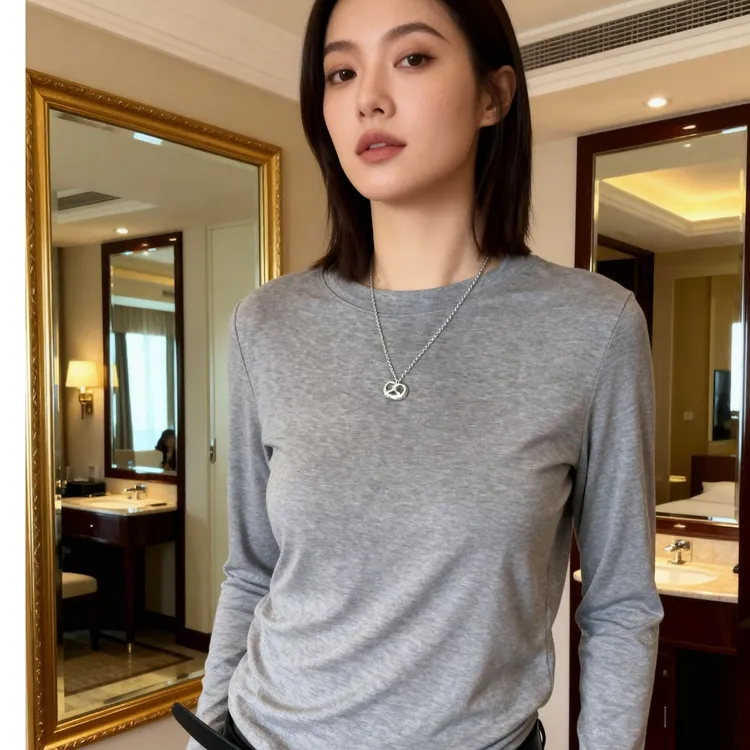 圆领打底T恤衫女韩系基础款显瘦羊绒天丝羊毛打底长袖上衣打底衫