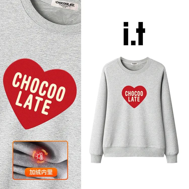 I.T:CHOCOOLATE冬季新款圆领宽松舒适亲肤加绒男女同款卫衣