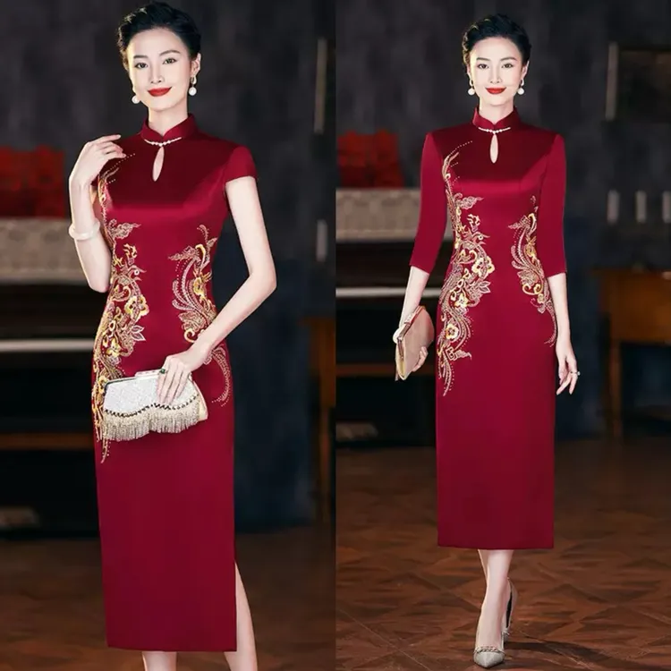 2025秋【正品苏绣】高定重工改良旗袍喜婆婆妈妈婚宴礼服时尚气质N