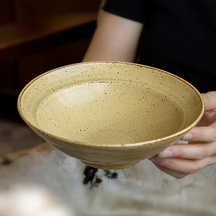 小悠家 复古草帽碗7.5英寸高脚斗笠碗特色餐厅日式拉面碗陶瓷餐具