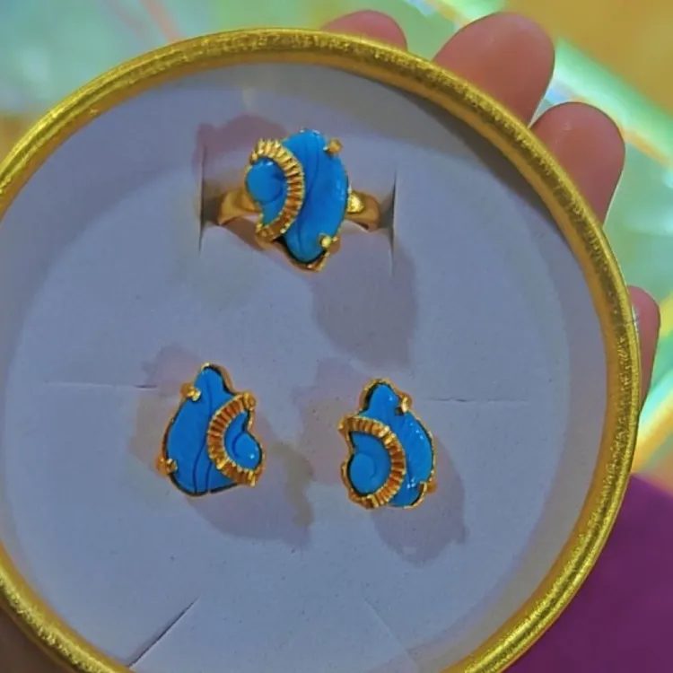 纯铜合成锆石耳饰 民族风金色复古时尚镶嵌蓝色精致小众烧蓝轻奢