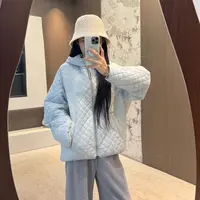 宿慕SUMU宽松菱形格连帽外套2025新9-25简约连帽加棉上衣88838