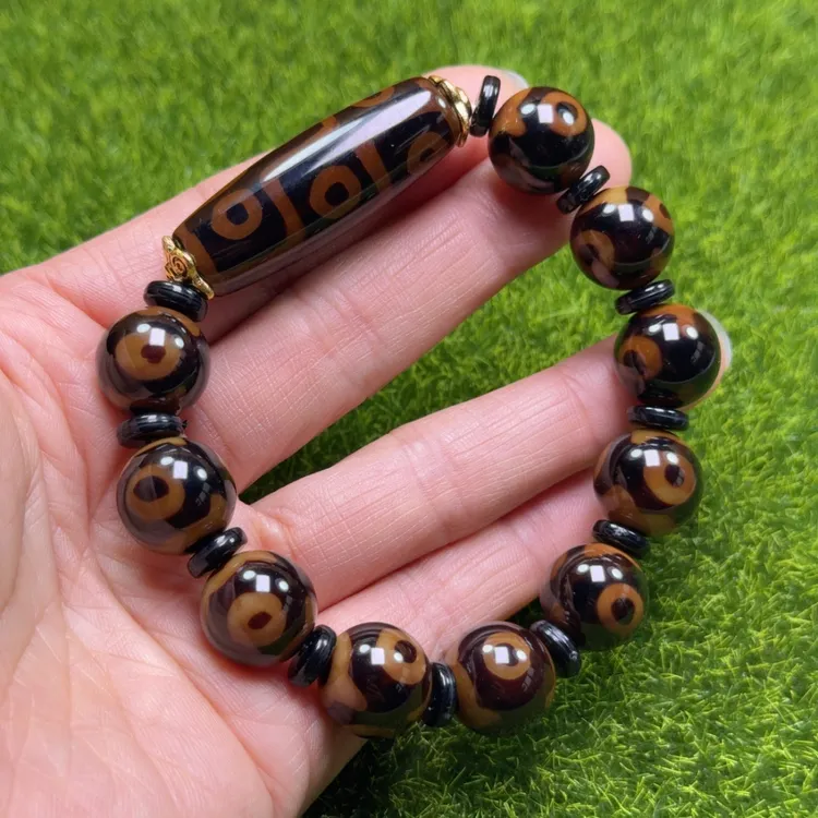 藏式牙黄九眼珠手链三和九的经典搭配男女同款