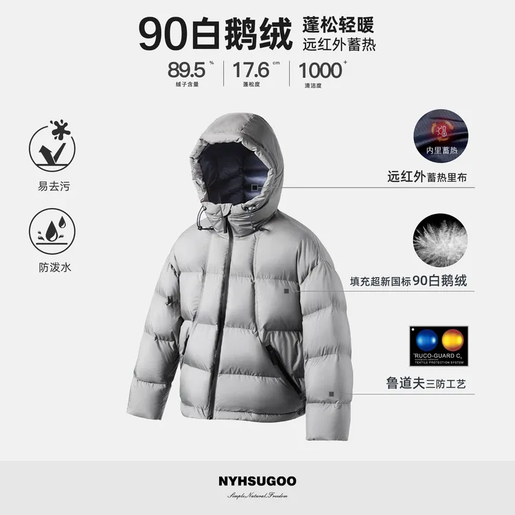 NYHSUGOO/南乙冬季鲁道夫三防泡芙款国标90白鹅绒羽绒服55086男士