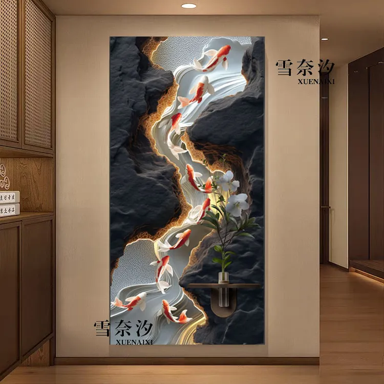 现代简约立体浮雕灯光画新款入户玄关挂画竖版客厅走廊过道装饰画