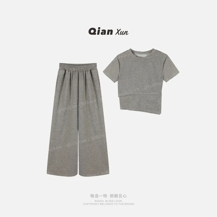 「韩系纸片人」夏季时尚百搭洋气宽松气质小众上衣休闲裤X5TZ9126A