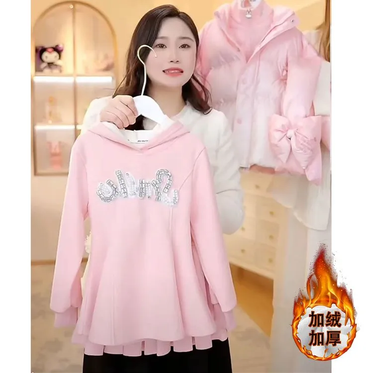 女童套装秋冬款爆款2025新款加绒儿童洋气卫衣休闲半身裙两件套