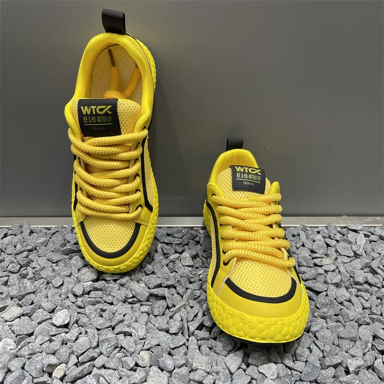 痞帅百搭男鞋设计感小众彩色平跟板鞋精神小伙系带圆头运动休闲鞋