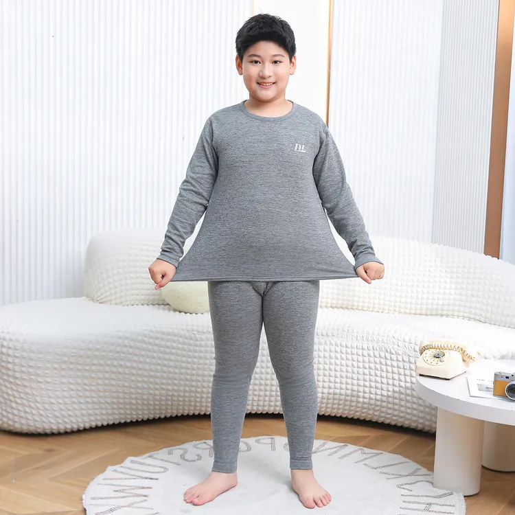 胖童羊毛蚕丝青花瓷保暖内衣套装秋衣秋裤中大贴身儿童睡衣家居服
