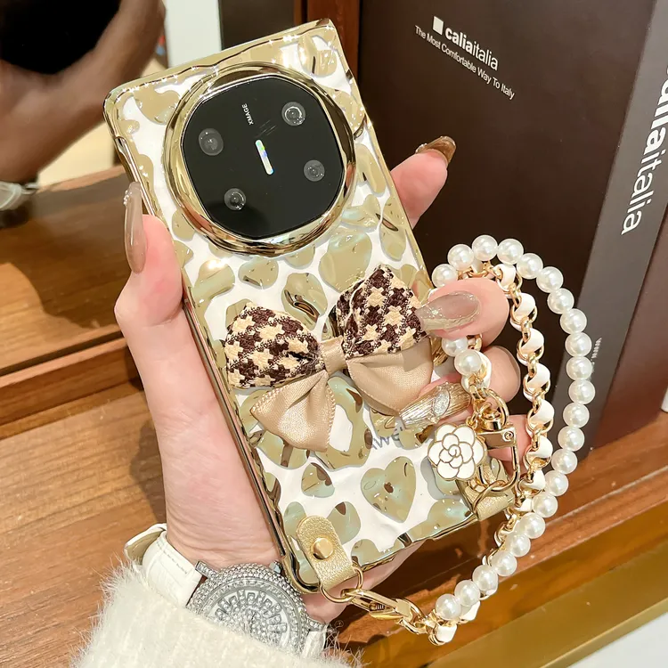 适用华为matex6手机壳电镀皱褶蝴蝶结Matex5折叠matex3保护套