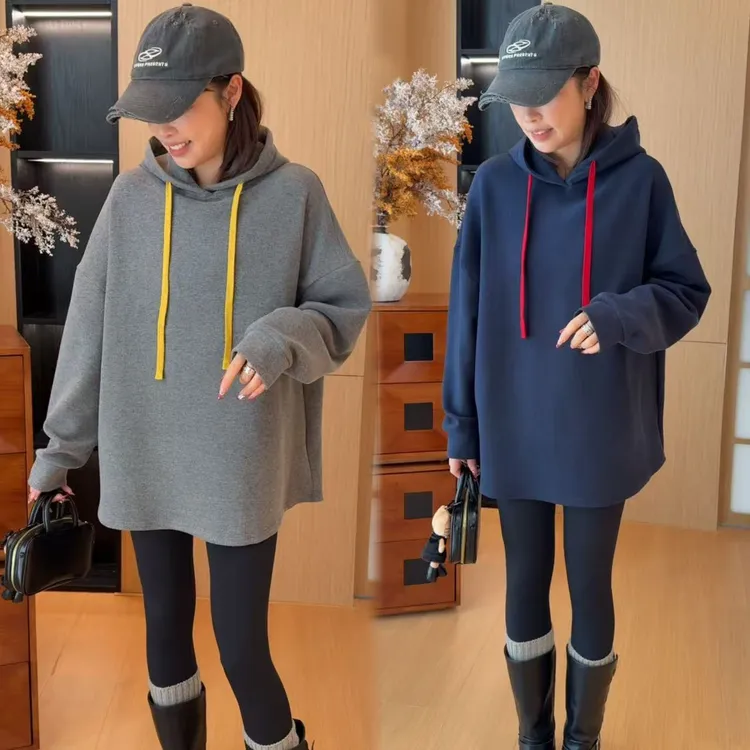 二姐的宝藏秋冬运动时尚百搭连帽撞色抽绳德绒帽衫卫衣#25426