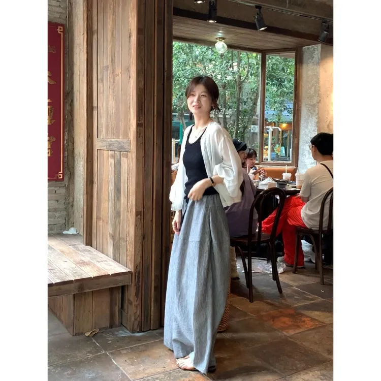 MARIE.COCO慵懒风简约休闲穿搭套装宽松开衫黑色背心阔腿裤三件套