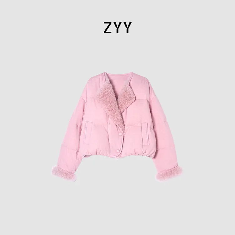 ZYY【初春泛野】2025S/S山羊绒皮草拼接鹅绒轻奢羽绒服X25DYRF05453