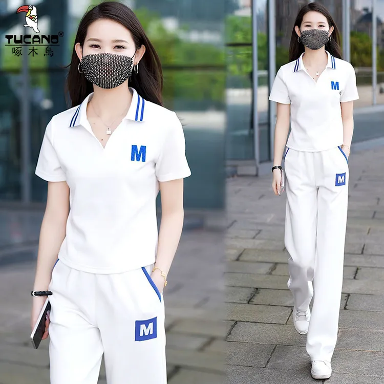啄木鸟纯棉休闲运动服套装女士夏季新款时尚小个子减龄短袖两件套